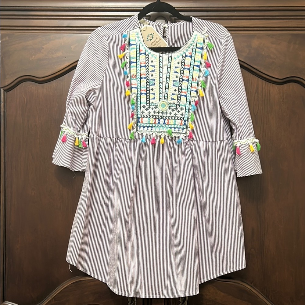 Anandas Collection Striped Tunic with Colorful Embroidery